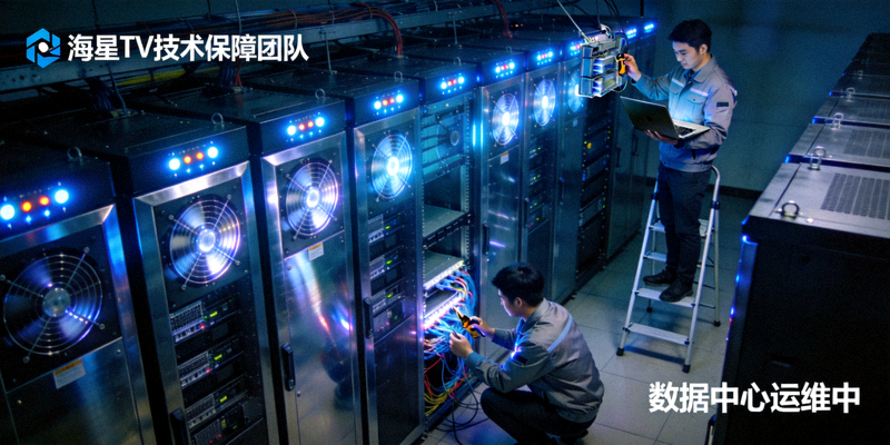海星TV技术保障团队在数据中心工作的场景