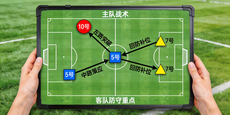 足球战术分析板，展示球员位置与移动路线